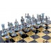 Шахматный набор "Лучники" бронза/патина синяя доска 44x44 см