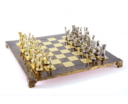 Шахматный набор "Греко-Римский" золото/серебро коричневая доска 44x44 см