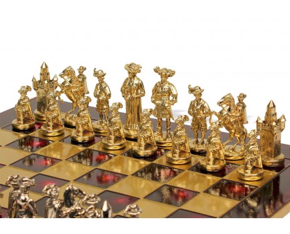 Шахматный набор "Рыцари Средневековья" золото/бронза красная доска 44x44 см