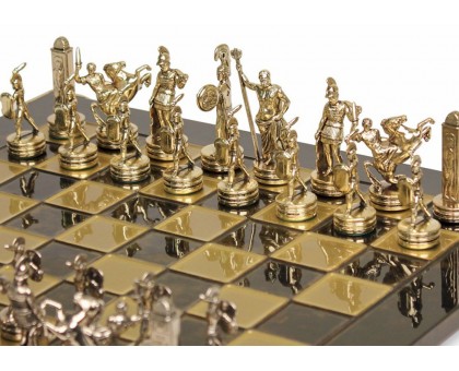Шахматный набор "Греческая Мифология" золото/серебро коричневая доска 54x54 см