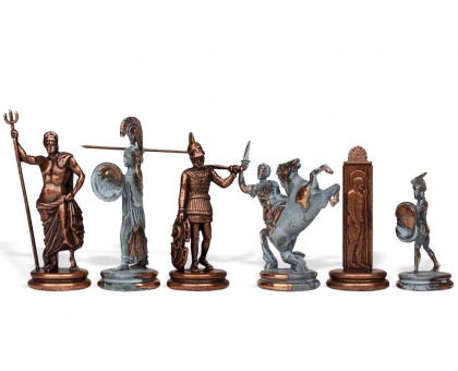 Шахматный набор "Греческая Мифология" бронза/патина синяя доска 36x36 см