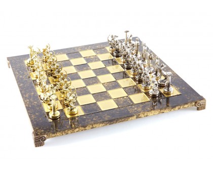 Шахматный набор "Подвиги Геракла" золото/серебро коричневая доска 36x36 см