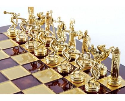 Шахматный набор "Олимпийские Игры" золото/бронза красная доска 36x36 см