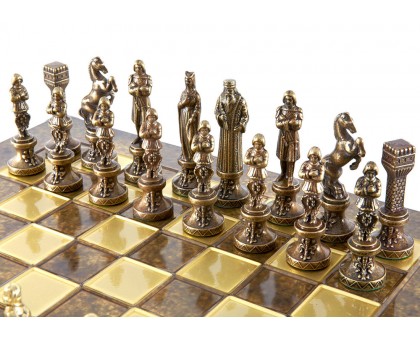 Шахматный набор "Ренессанс" золото/бронза коричневая доска 36x36 см
