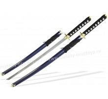 Набор самурайских мечей 2 шт. ножны синие классическая цуба золото