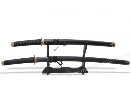 Набор самурайских мечей 2 шт. черные ножны матовые медная цуба