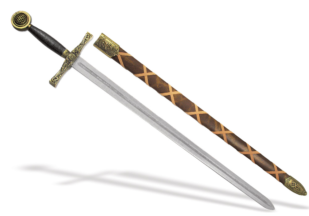 Реплика меча Короля Артура из металла и съемных пластиковых ножен коричнево...