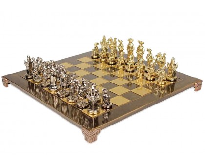 Шахматный набор "Рыцари Средневековья" золото/серебро коричневая доска 44x44 см