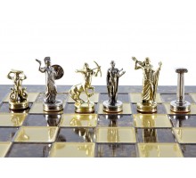 Шахматный набор "Греческие Боги" золото/серебро коричневая доска 36x36 см