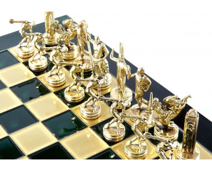 Шахматный набор "Олимпийские Игры" золото/бронза зеленая доска 36x36 см