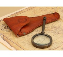 Лупа винтажная под старину "Henry Hughes & Sons" в кожаном чехле D 5 см
