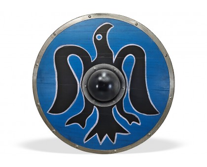 Щит круглый Викинга «Ворон Одина» деревянный с умбоном 