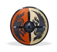 Щит круглый Викинга «Хугин и Мунин» — Вороны Одина деревянный с умбоном 