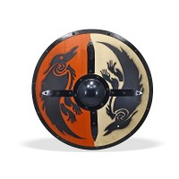 Щит круглый Викинга «Хугин и Мунин» — Вороны Одина деревянный с умбоном 