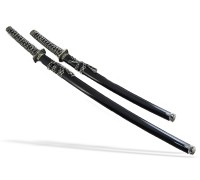 Набор самурайских мечей 2 шт. черные ножны медная цуба