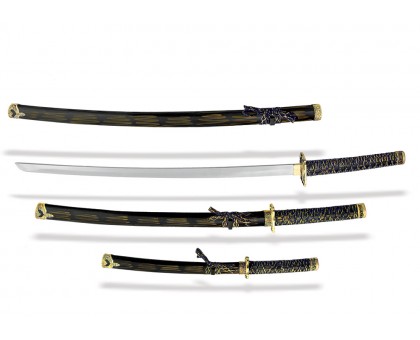 Набор самурайских мечей 3 шт. сине-желтые ножны