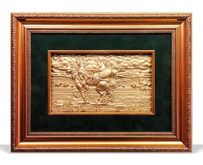 Панно "Поединок Пересвета с Челубеем на Куликовом поле" 46x36 см. сусальное золото