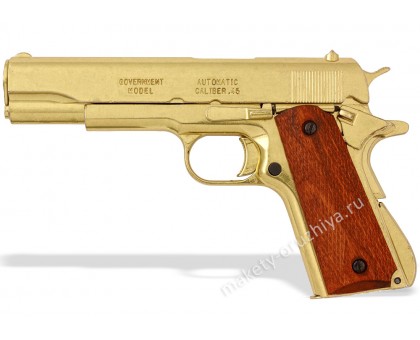 Пистолет Кольт м1911а1 золотой 45 калибра (Colt m1911a1) деревянные накладки разборный